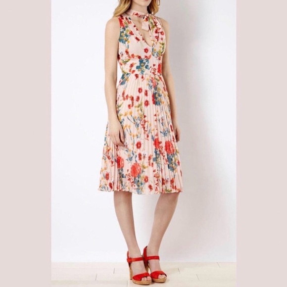 Karen Millen Pleated Floral Midi Dress Size 6